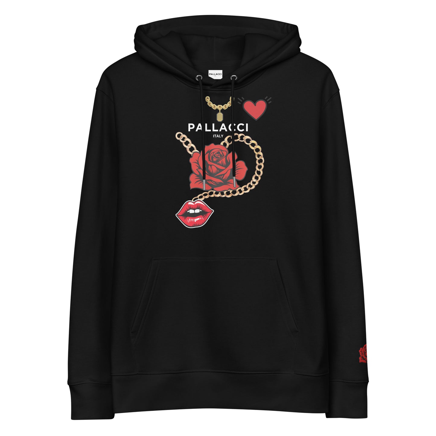 MONEY TALKS LOUDER THEN EVER… HOODED SWEATSHIRT Black pallacci-signature-classic-fashion-printed-embroidery-eco-hoodie-black-front