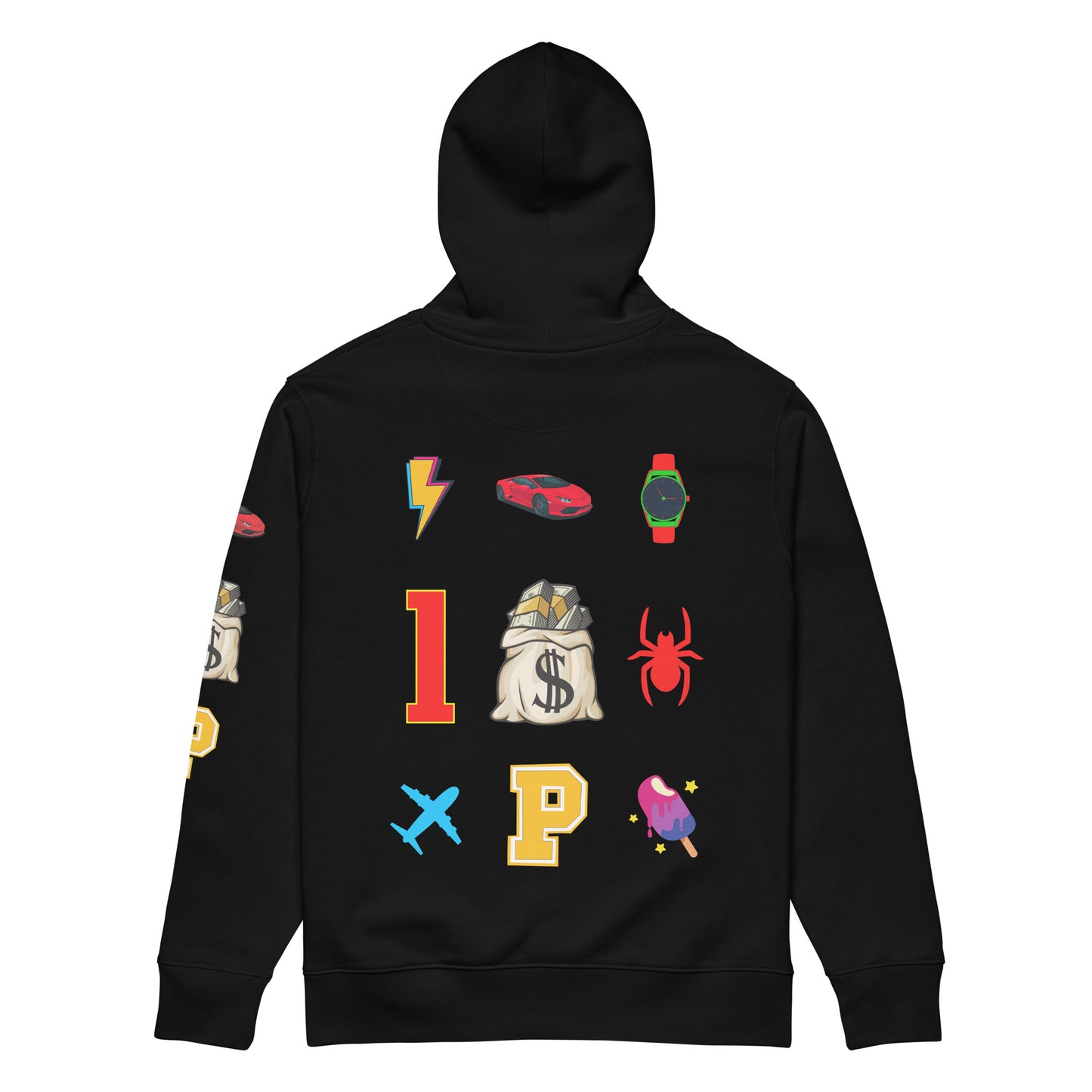 PALLACCI DESIGN EXCLUSIVE HOODED SWEATSHIRT unisex-essential-eco-hoodie-black-back-67abc135529b5